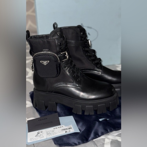 Prada Women's Black Combat Boots Monolith - Picture 1 of 12